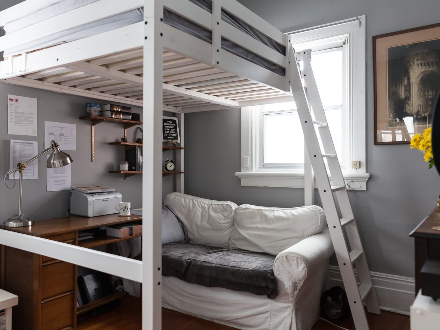 Loft bed with sofa and deals desk